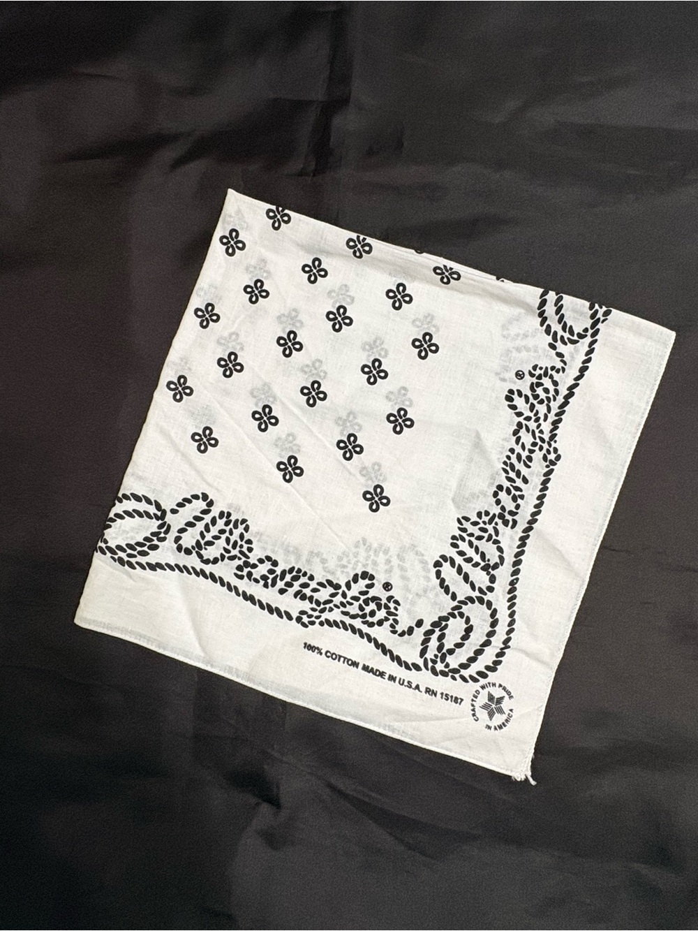Vintage Wrangler Promo Bandana Black White Rope Border 100% Cotton Made USA